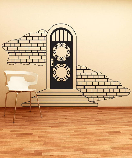 Vinyl Wall Decal Sticker Door with Brick Wall #OS_DC639