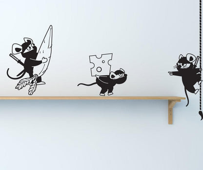 Playful Ninja Mice Vinyl Wall Decal Sticker. #OS_DC663