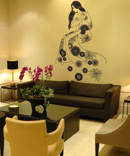 Vinyl Wall Decal Sticker Girl With Floral Robe #OS_DC676