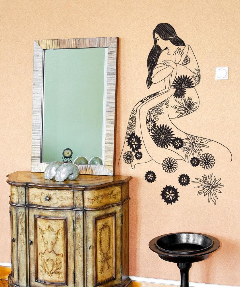 Vinyl Wall Decal Sticker Girl With Floral Robe #OS_DC676