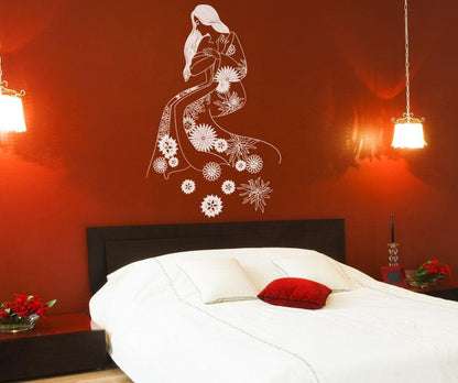 Vinyl Wall Decal Sticker Girl With Floral Robe #OS_DC676