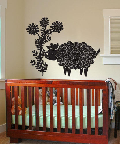 Vinyl Wall Decal Sticker Sheep and Flowers #OS_DC694