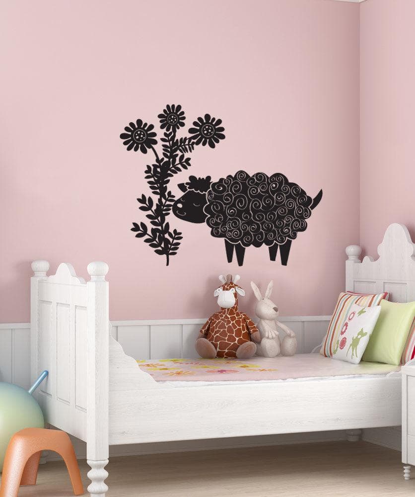 Vinyl Wall Decal Sticker Sheep and Flowers #OS_DC694