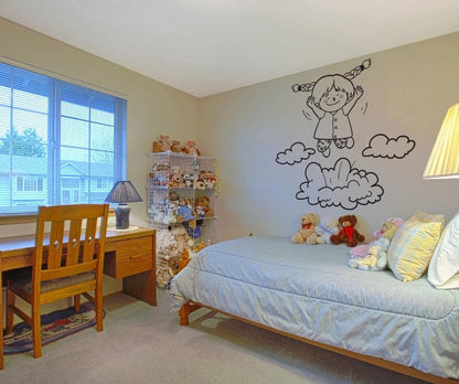 Vinyl Wall Decal Sticker Girl Hopping on Clouds #OS_DC700