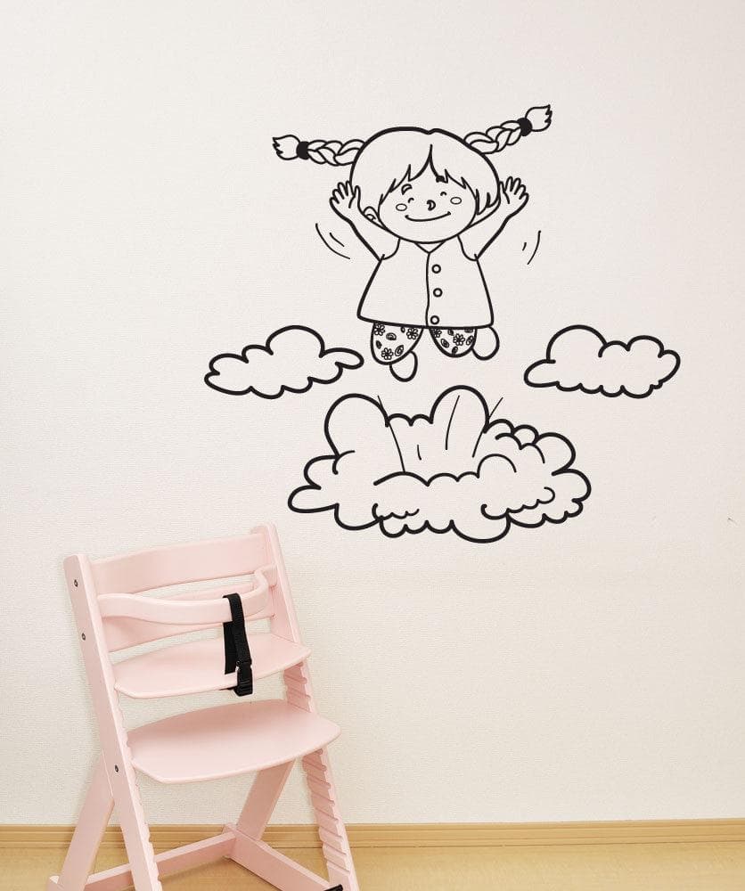 Vinyl Wall Decal Sticker Girl Hopping on Clouds #OS_DC700