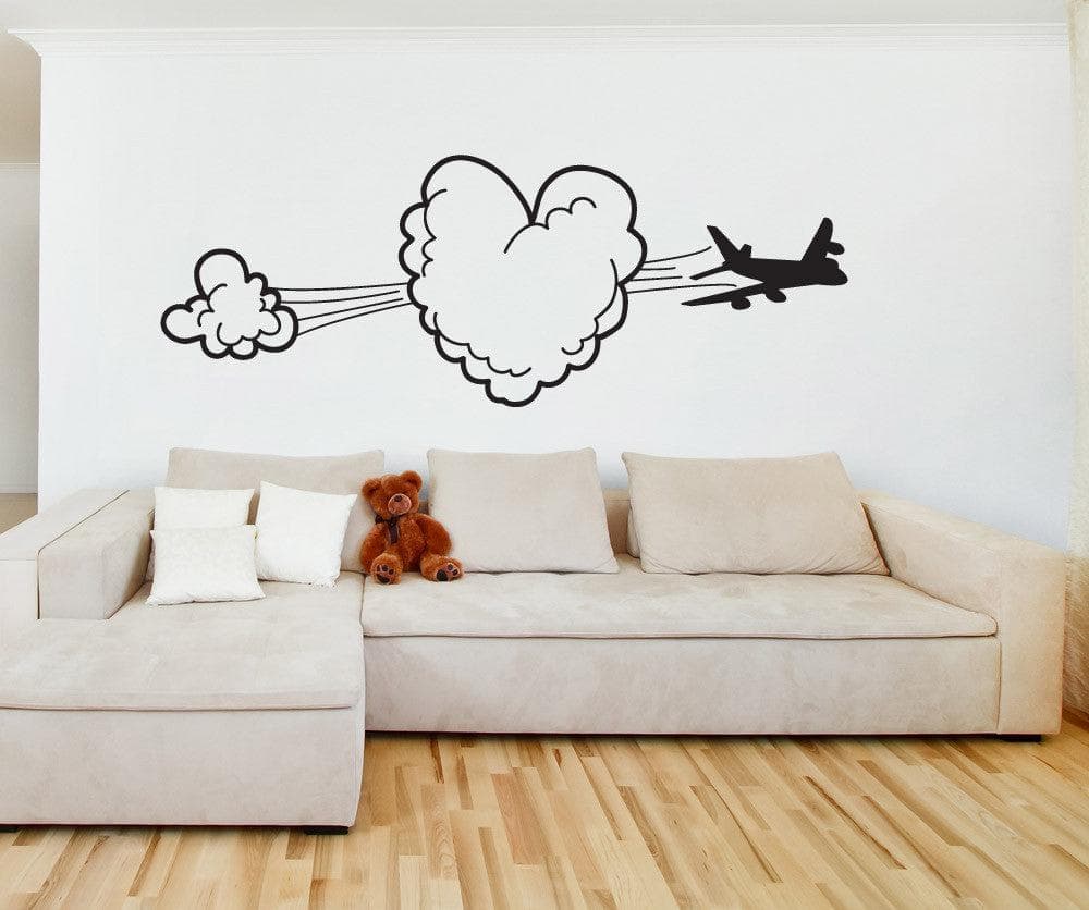 Vinyl Wall Decal Sticker Heart Shaped Cloud with Airplane #OS_DC799
