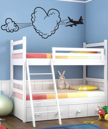 Vinyl Wall Decal Sticker Heart Shaped Cloud with Airplane #OS_DC799