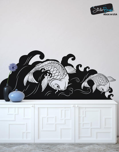 Japanese Koi Fish Wave Wall Decal Sticker. #OS_MB118