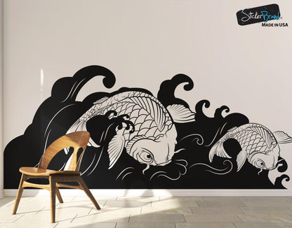 Japanese Koi Fish Wave Wall Decal Sticker. #OS_MB118
