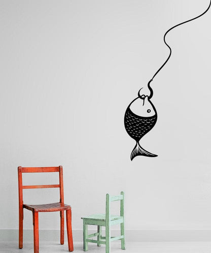 Vinyl Wall Decal Sticker Fish on a Hook #OS_MB1229
