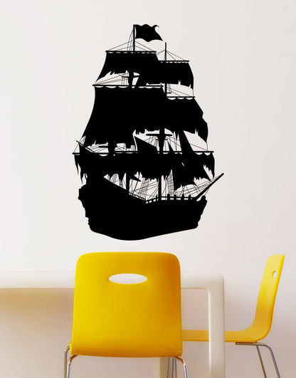 Pirate Ship Vinyl Wall Decal. Silhouette design. OS_MB141
