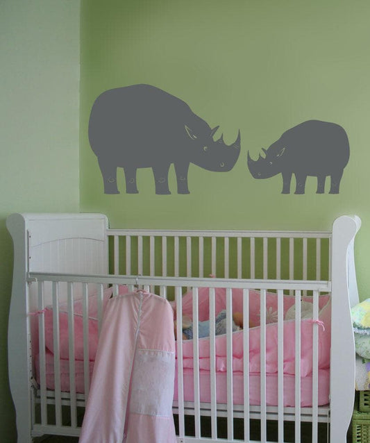 Vinyl Wall Decal Sticker Rhino Mother and Baby #OS_MB345