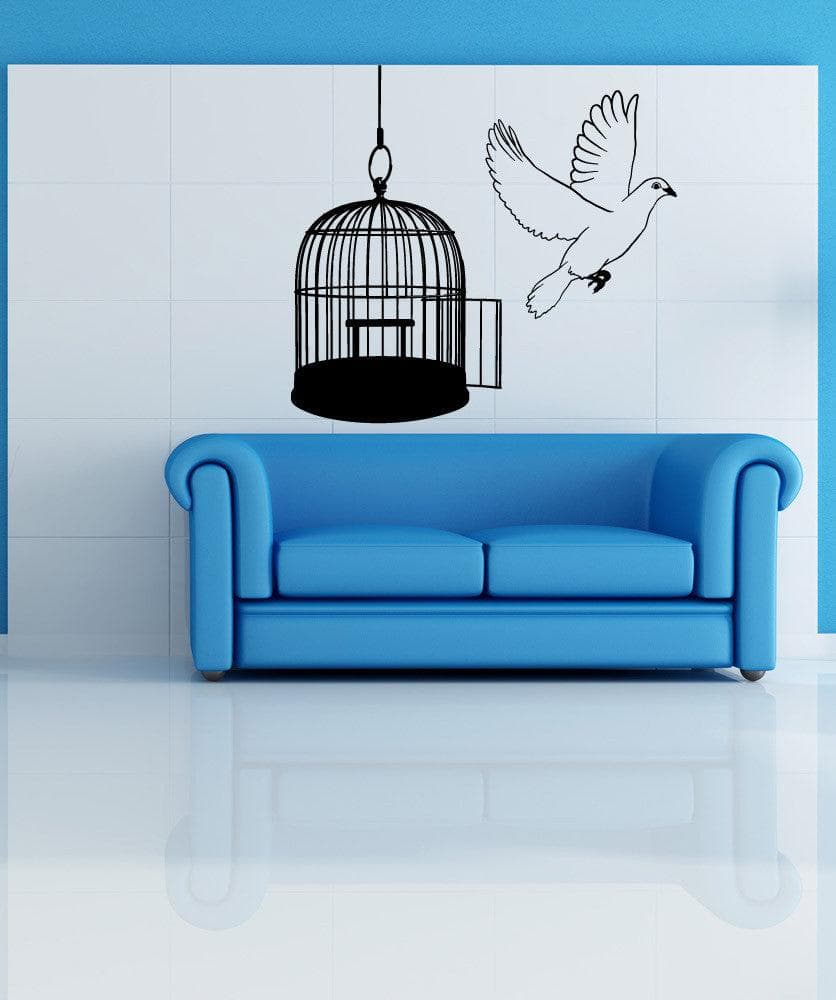 Vinyl Wall Decal Sticker Dove and Birdcage #OS_MB644