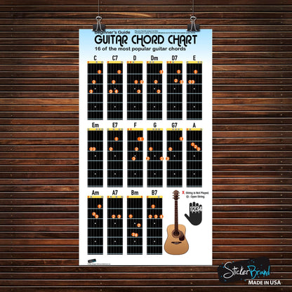 Guitar Chord Chart Poster. 16 Popular Chords Guide. Perfect for Students and Teachers. #P1003