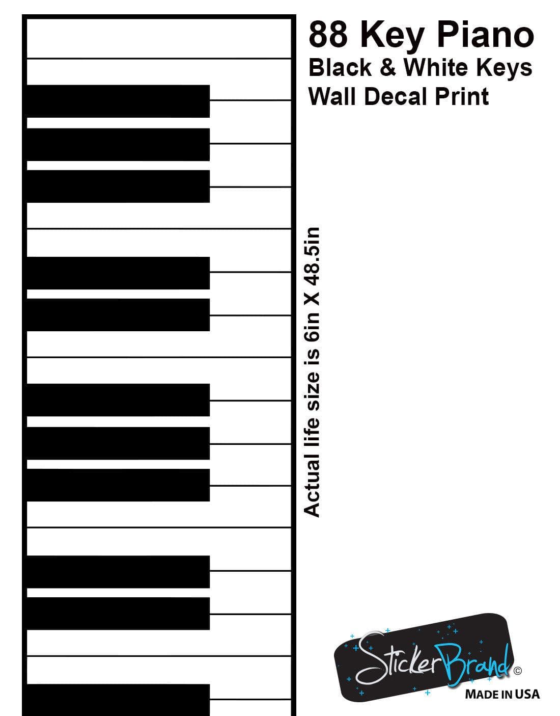 Piano Keys (88 keys) Black & White Graphic Wall Decal Sticker  #6026