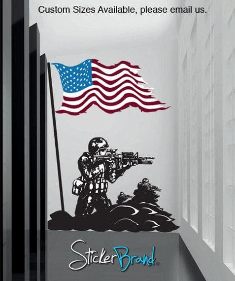 Graphic Wall Decal Sticker America Flag with U.S. Soldier #GFoster156