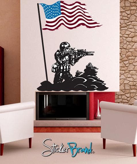 Graphic Wall Decal Sticker America Flag with U.S. Soldier #GFoster156
