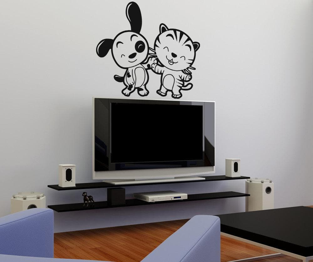 Vinyl Wall Decal Sticker Happy Puppy and Kitty #OS_AA604