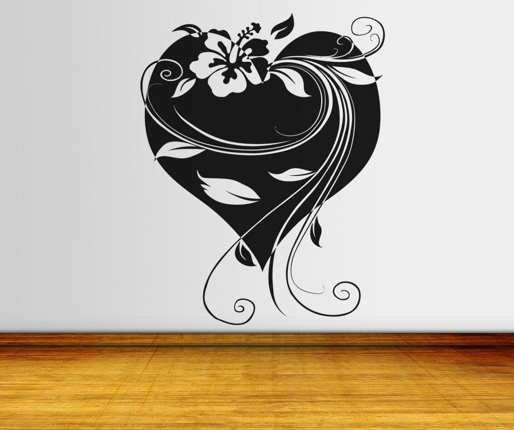 Vinyl Wall Decal Sticker Hawaiian Flower with Heart and Vines #OS_AA361