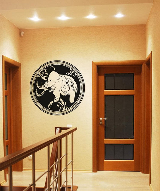 Vinyl Wall Decal Sticker Arabic Elephant Circle Design #OS_AA344