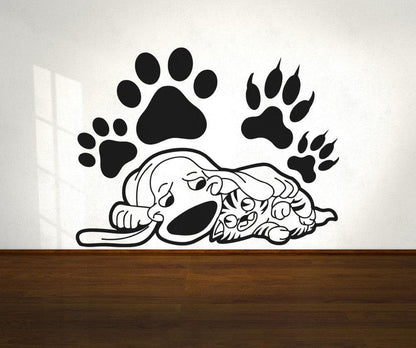 Vinyl Wall Decal Sticker Sleepy Cat and Dog #OS_AA602