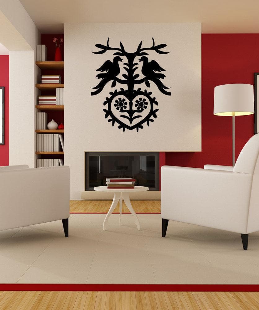 Vinyl Wall Decal Sticker German Art with Birds and Heart #OS_MG425
