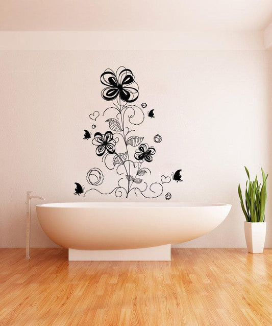 Vinyl Wall Decal Sticker Flower Butterfly Decoration #1009