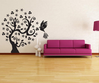 Vinyl Wall Decal Sticker Hummingbird Tree #1006