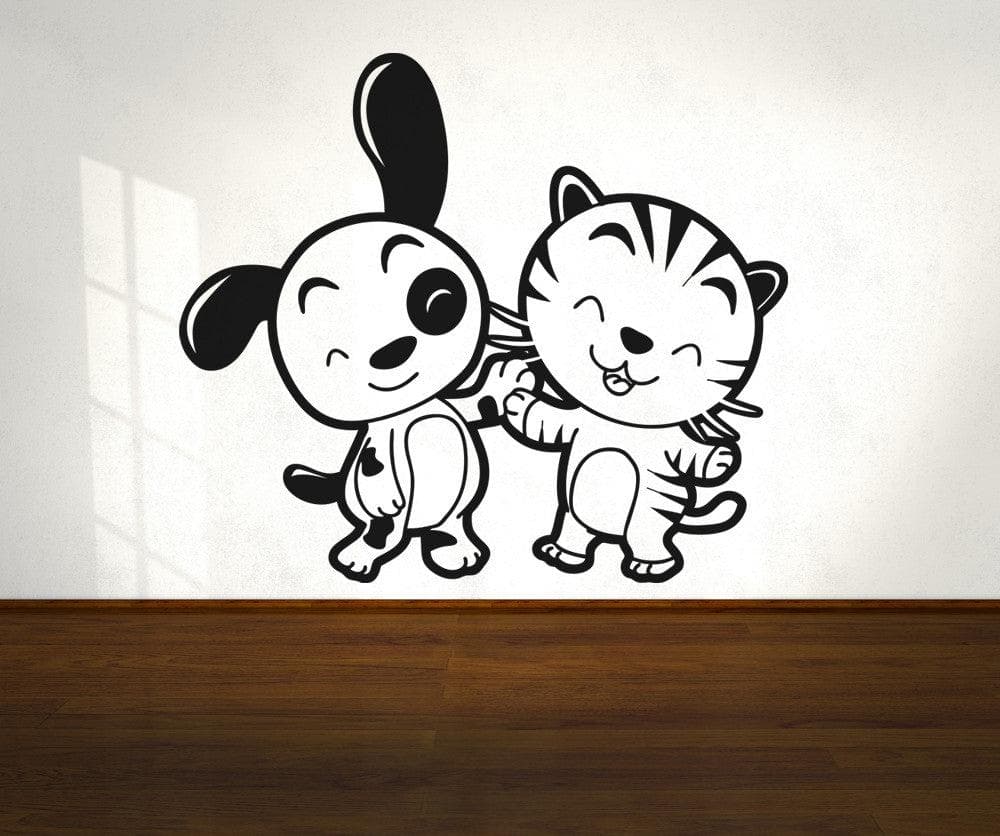 Vinyl Wall Decal Sticker Happy Puppy and Kitty #OS_AA604