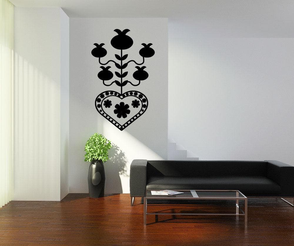 Vinyl Wall Decal Sticker German Art Flowers and Heart #OS_MG421