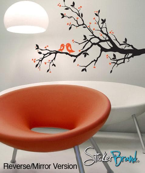 Love Bird on Tree Branch with Hearts Vinyl Wall Decal Sticker. #841