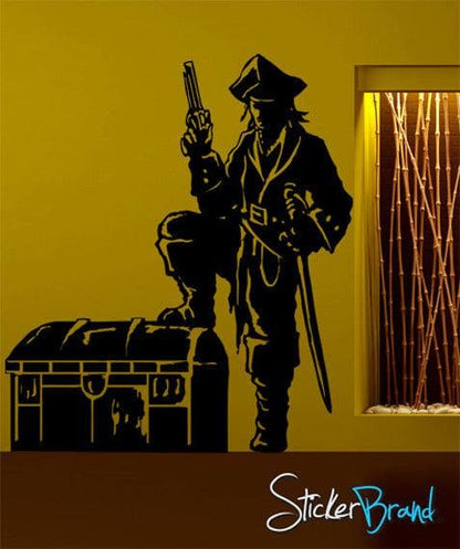 Vinyl Wall Decal Sticker Pirate With Treasure Chest #GFoster143