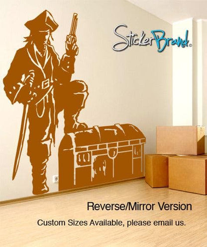 Vinyl Wall Decal Sticker Pirate With Treasure Chest #GFoster143