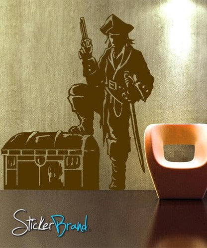 Vinyl Wall Decal Sticker Pirate With Treasure Chest #GFoster143