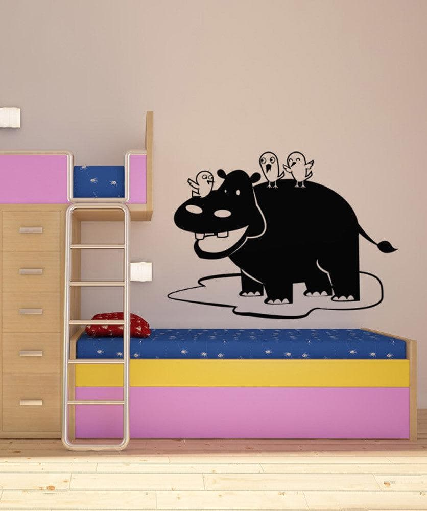 Vinyl Wall Decal Sticker Hippo with Birds #OS_DC115