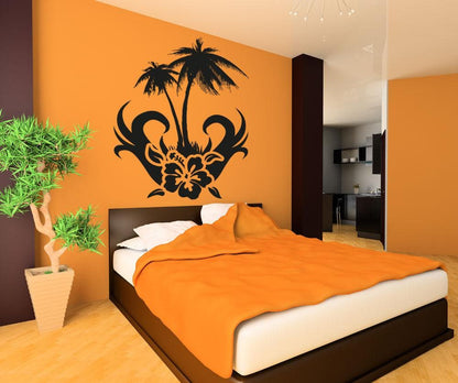 Vinyl Wall Decal Sticker Hibiscus With Palm Tree #OS_AA266
