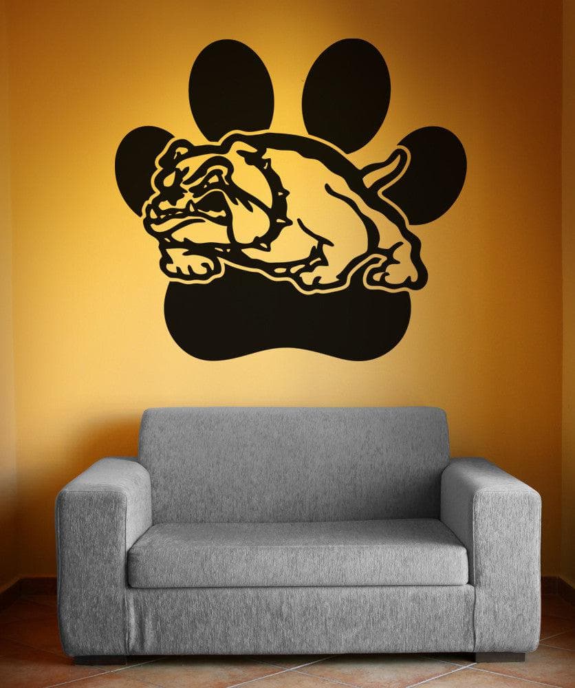 School Mascot Bulldog with Paw Print Wall Decal. #OS_AA619