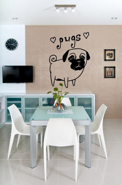 Cute Pug Dog Wall Decal. Hearts. I Love Pugs. #OS_MB504
