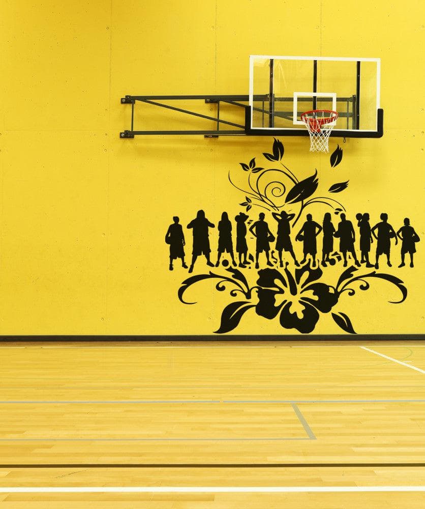 Vinyl Wall Decal Sticker Women's Basketball with Hibiscus #OS_AA502